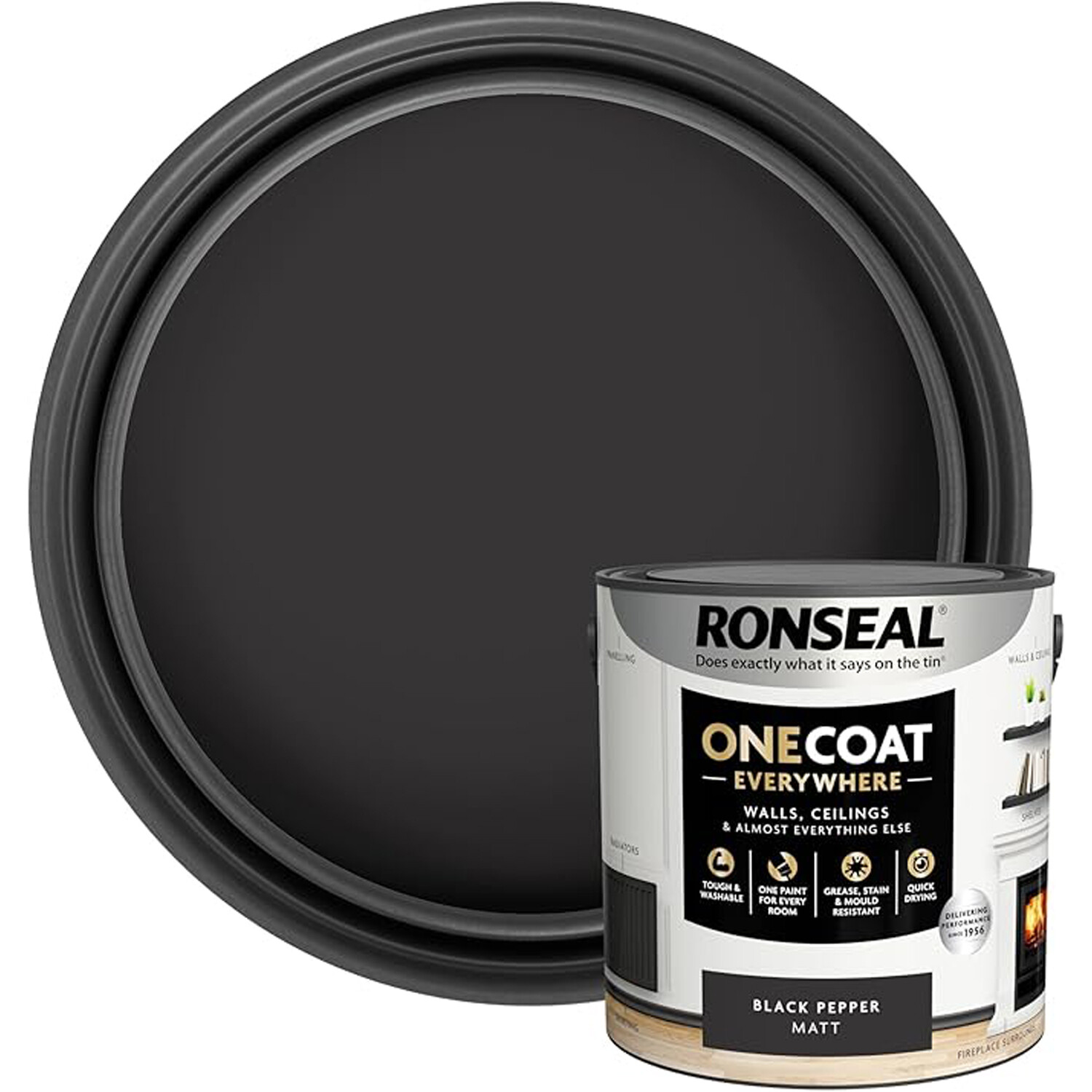 Ronseal One Coat Everywhere Interior Paint Black Pepper 2.5l Image 1