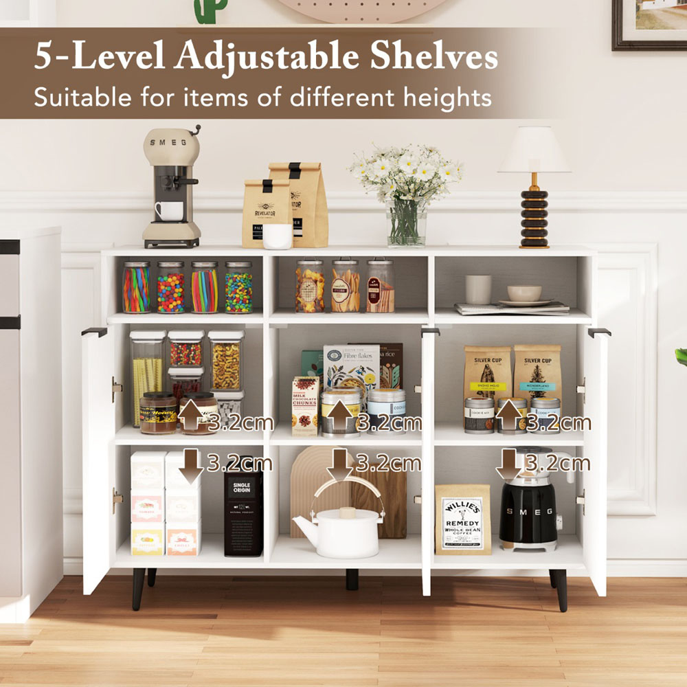 Costway 3 Door 3 Shelf White Buffet Cabinet Image 6