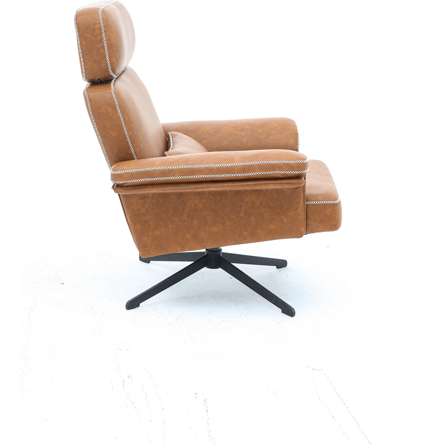 Conley Brown Leather Armchair With Footstool Image 4