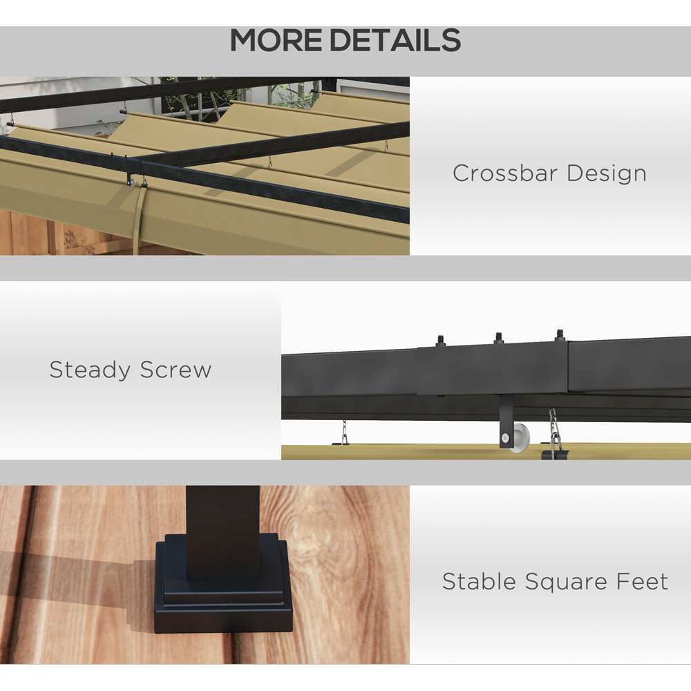 Outsunny 3 x 2m Khaki Steel Frame Retractable Roof Pergola Image 7