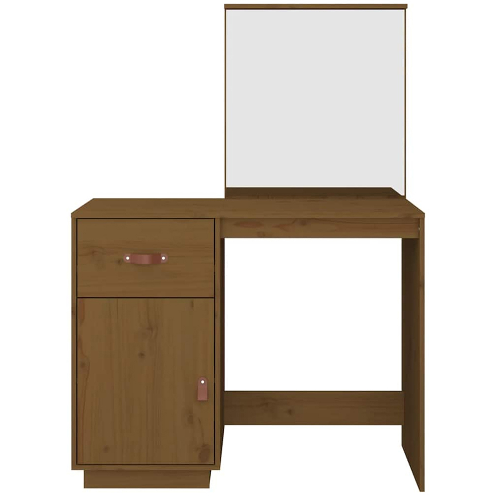 vidaXL Single Drawer Single Door Honey Brown Solid Pine Wood Dressing Table Image 6