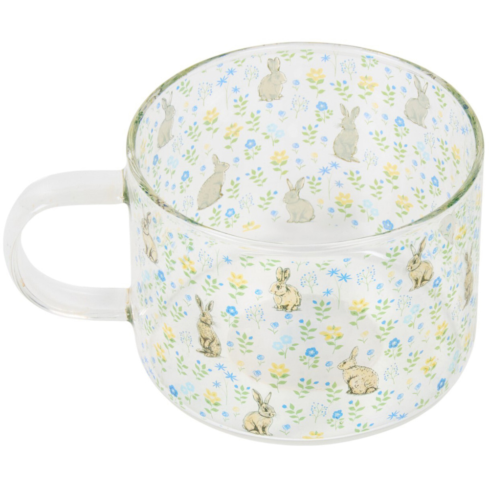 Floral Bunny Glass Mug Clear Image 3