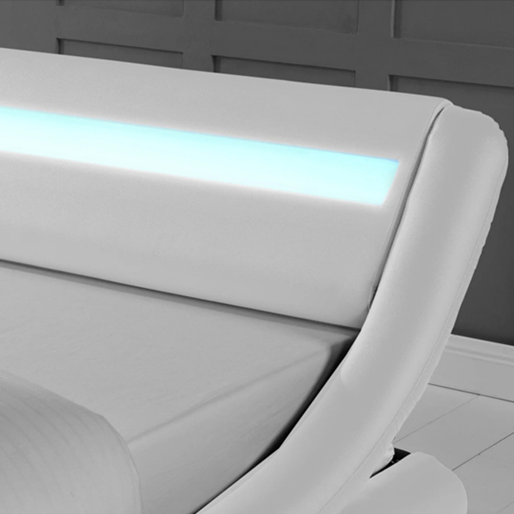 Home Detail Galaxy Double White Faux Leather Bed Frame with LED Image 4