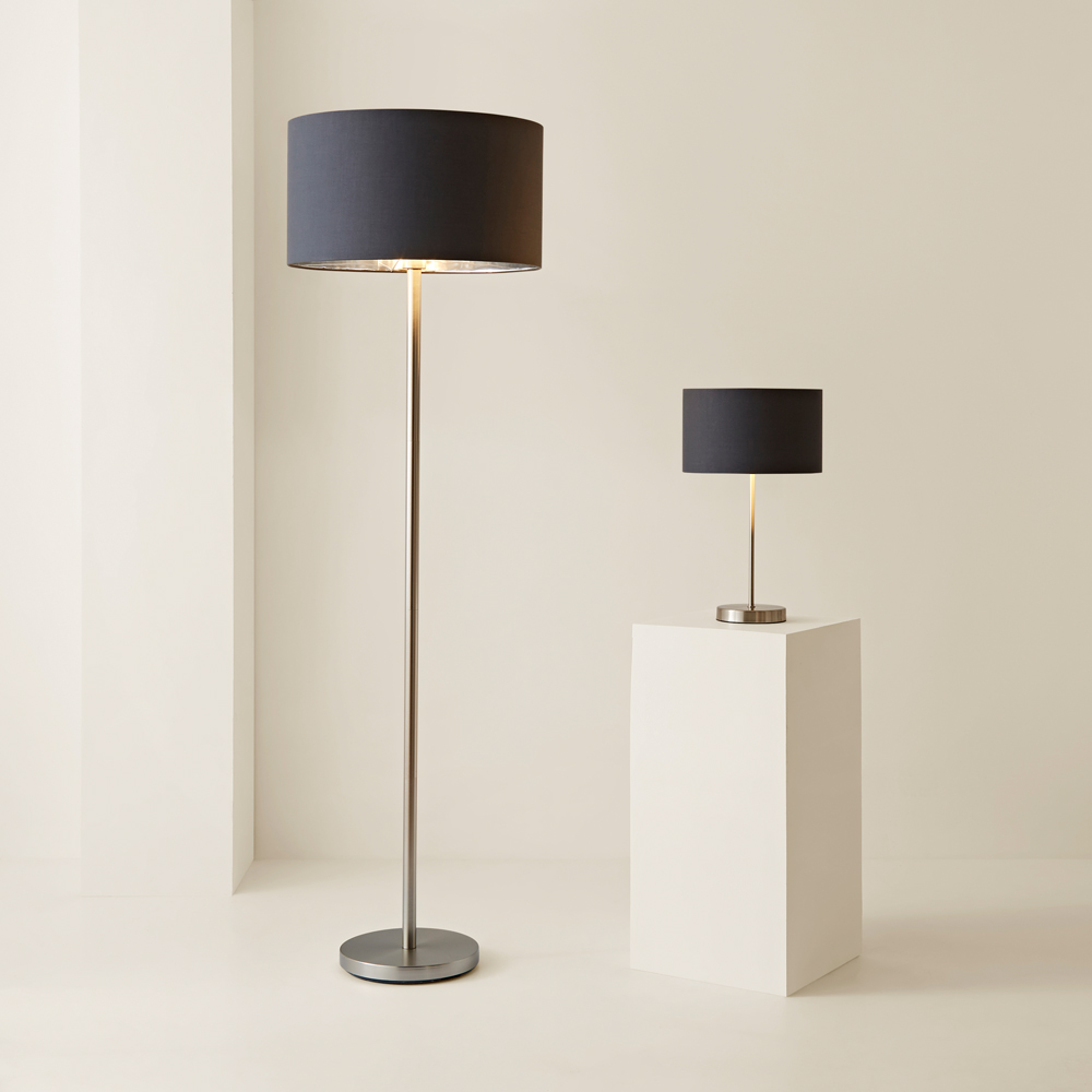 ValueLights Charlie Charcoal and Metallic Shade Chrome Floor Lamp and Bulb Image 6