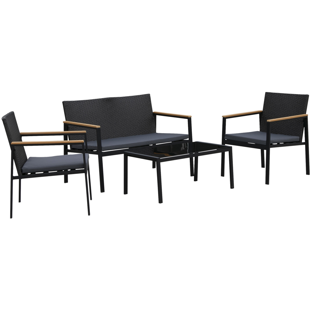 Outsunny 4 Seater Black Rattan Wicker Lounge Set Image 2