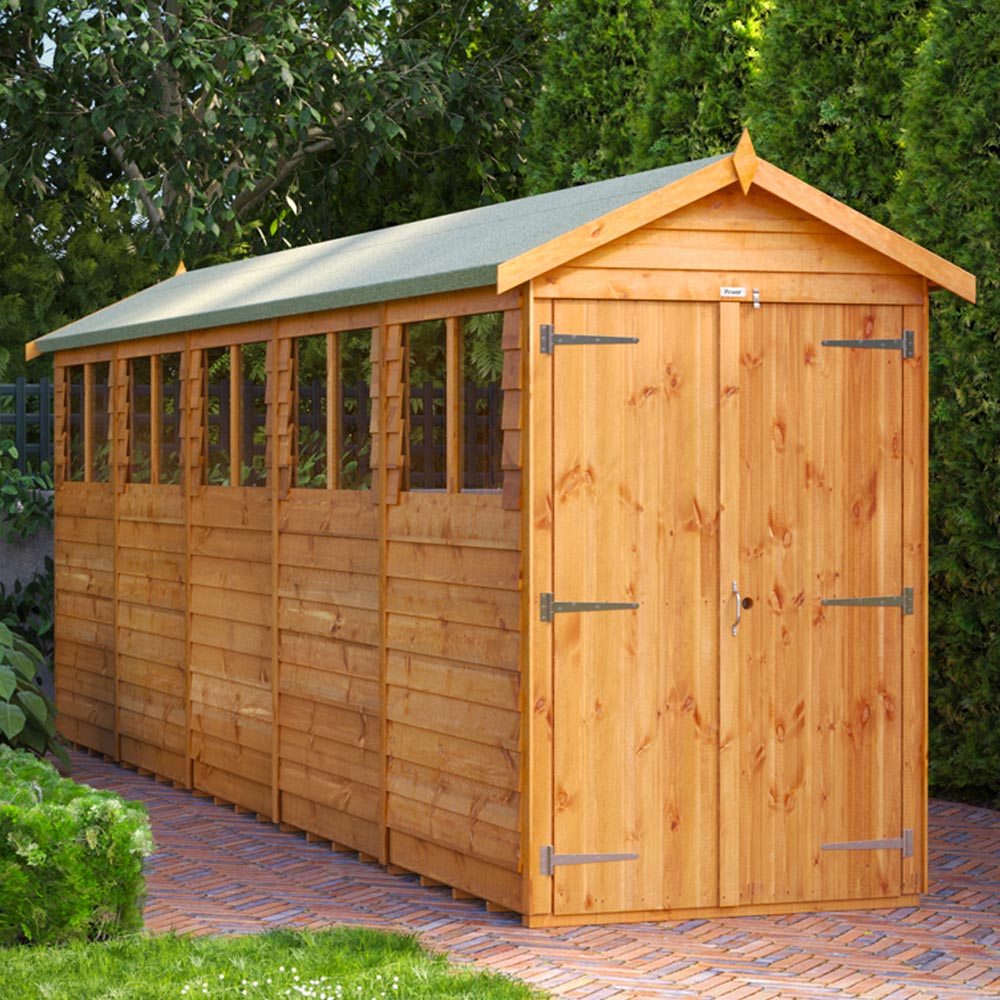 Power Sheds 20 x 4ft Double Door Overlap Apex Wooden Shed with Window Image 2