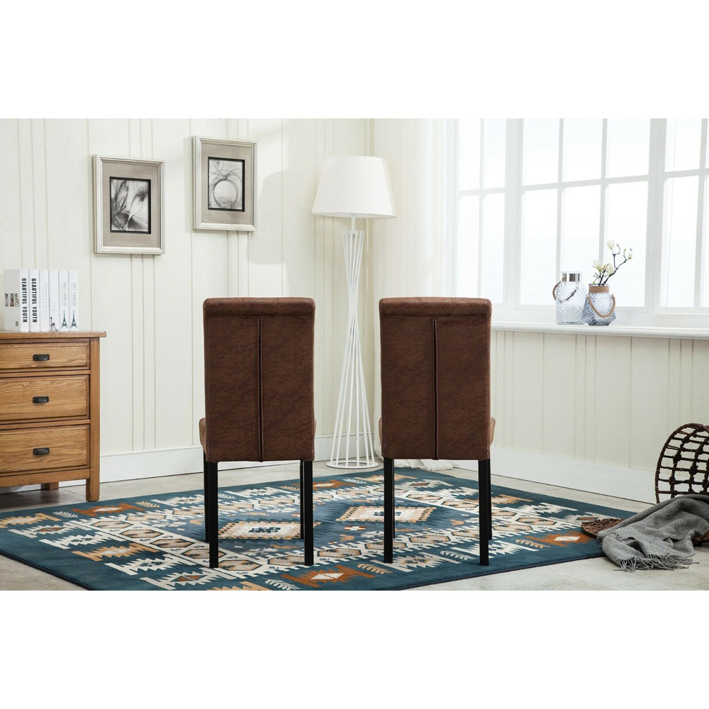 Brown Set of 2 Tufted Button Back Fabric Dining Chair Image 5