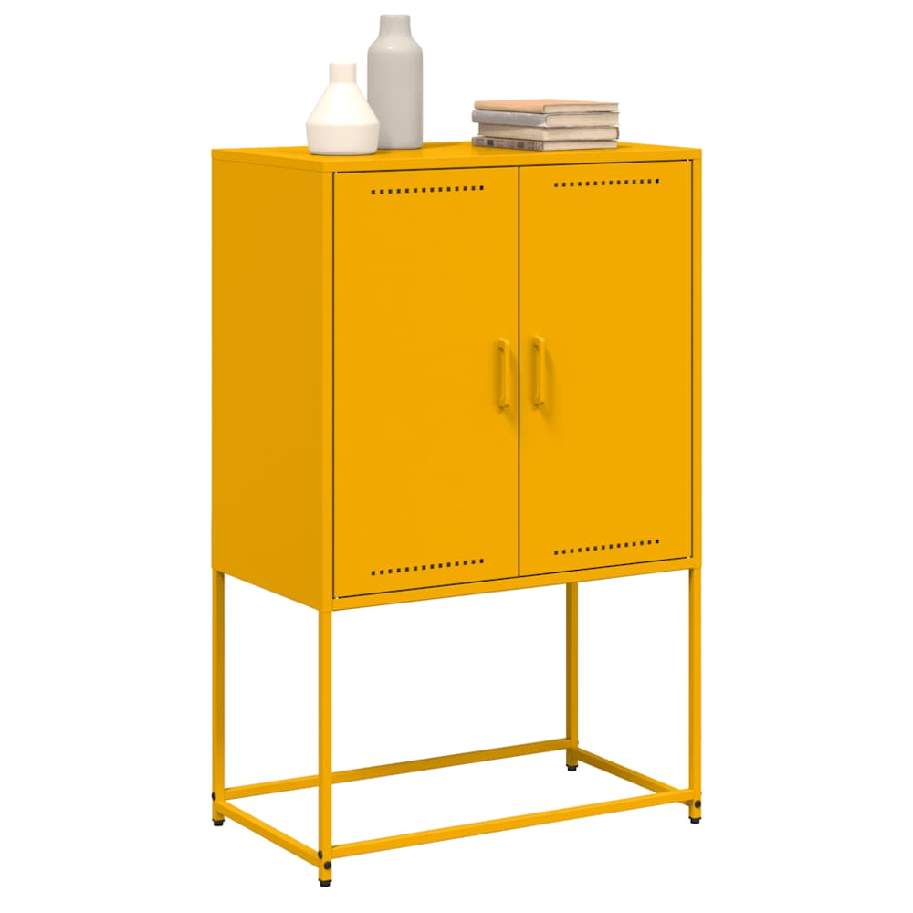 vidaXL 2 Door Mustard Yellow Steel Highboard Image 4