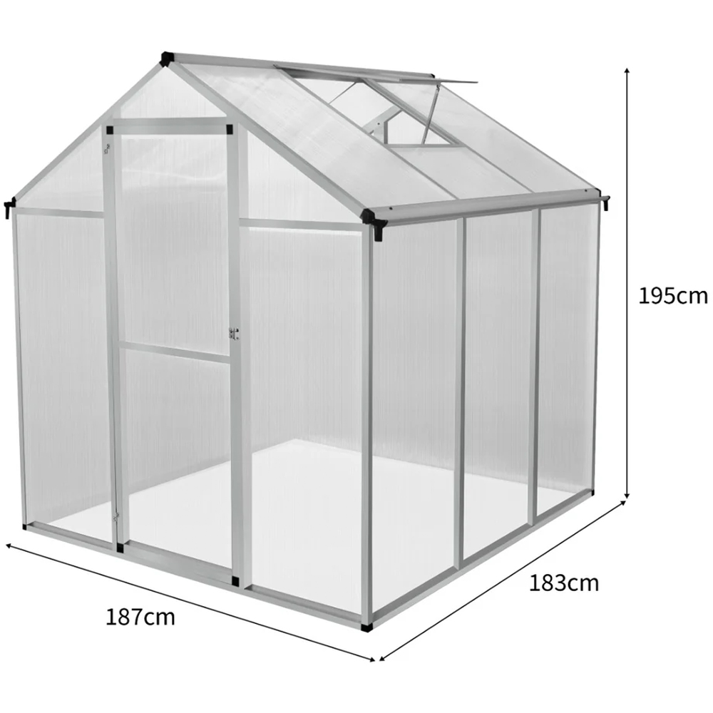 MonsterShop Silver Polycarbonate 6.4 x 6ft Greenhouse Image 6