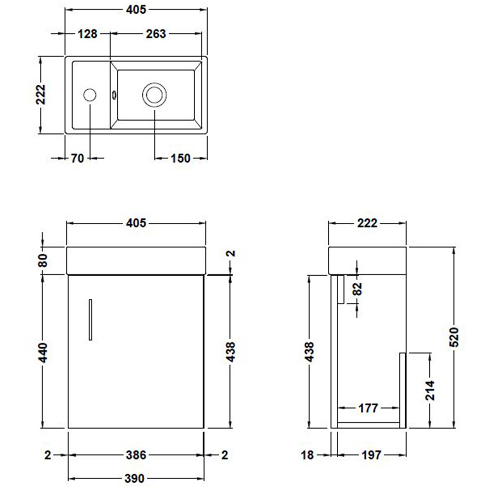 nuie Vault Single Door Bleached Oak Wall Hung Vanity Unit and 1 Tap Hole Basin 400mm Image 2