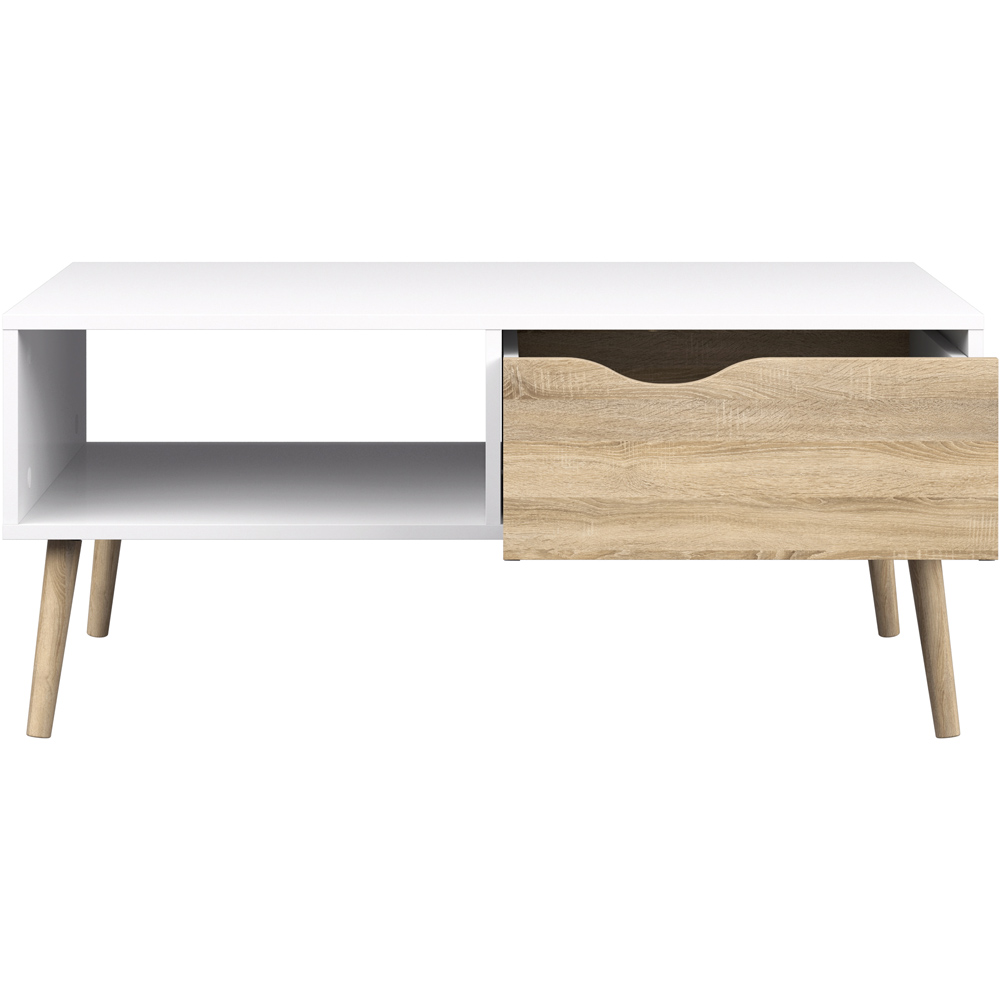 Florence Single Drawer Single Shelf White and Oak Coffee Table Image 5