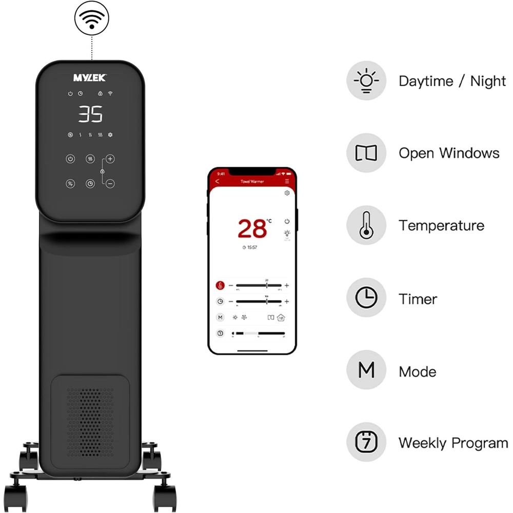 Mylek Black Wi-Fi Oil Filled Heater 2000W Image 2