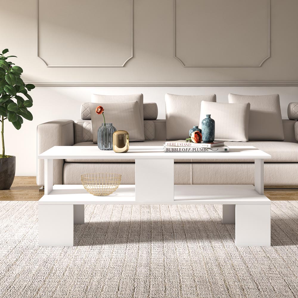 Decorotika Evans Single Shelf White Coffee Table Image 5