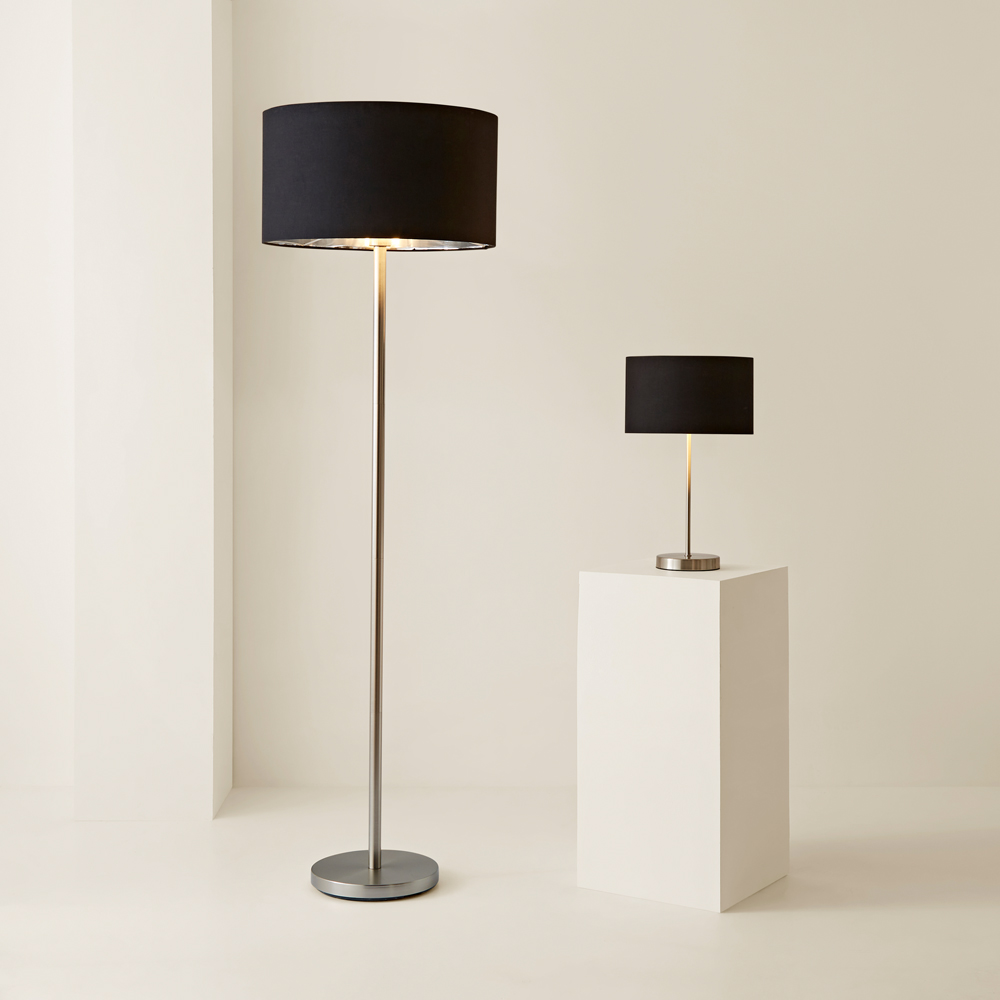 ValueLights Charlie Metallic and Black Shade Brushed Chrome Table Lamp and Bulb Image 6