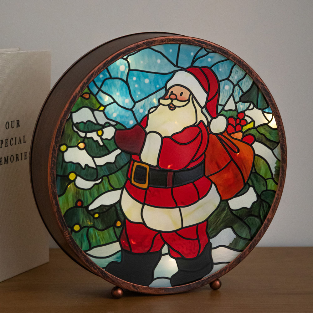 Samuel Alexander USB Powered Light Up Stained Glass Santa Christmas Decoration 25cm Image 1