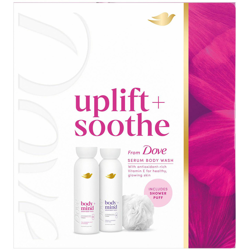Dove Uplift+Soothe Body+Mind Gift Set with Shower Puff Image 1