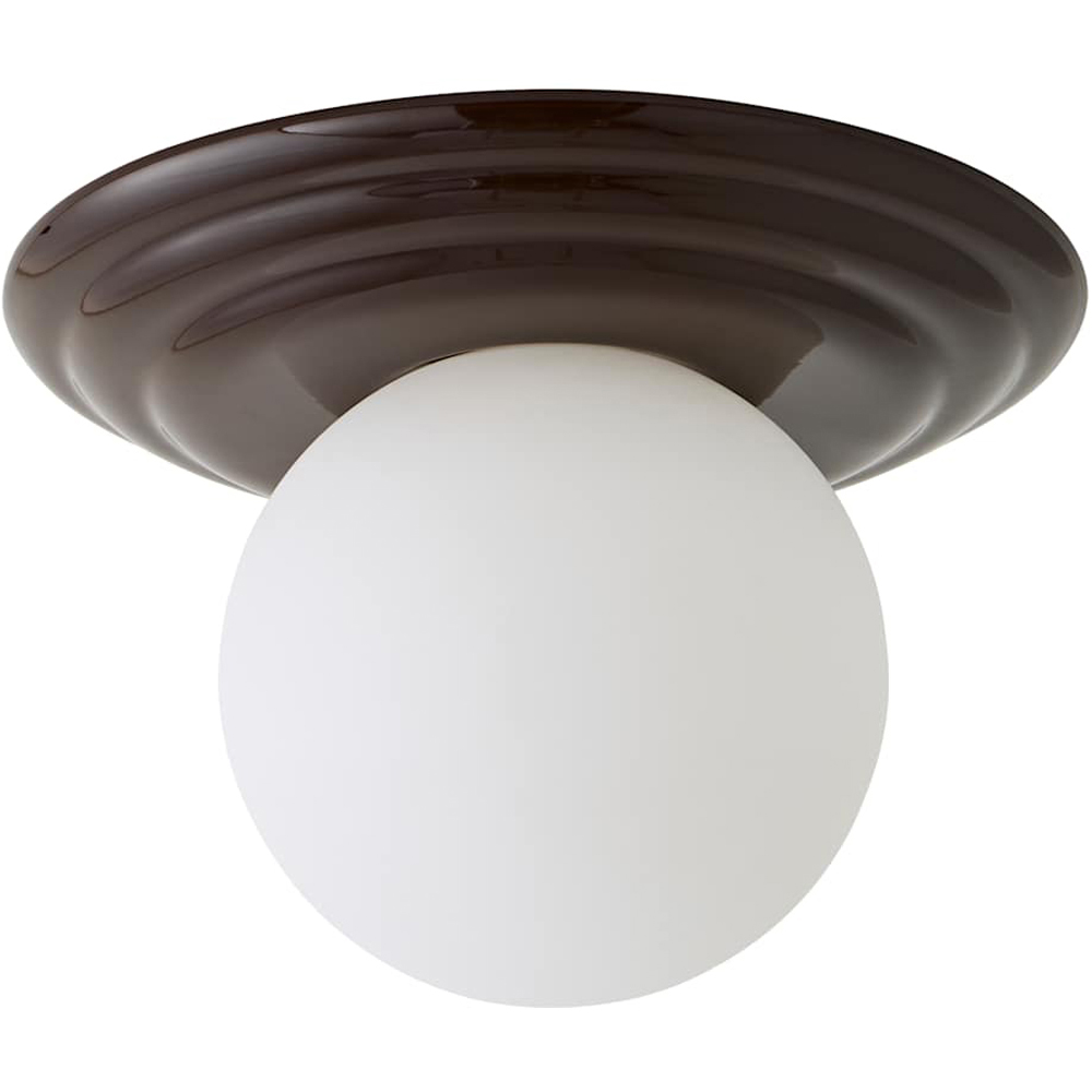 ValueLights Rue Frosted Glass Shade Chocolate Ribbed Ceramic Base Flush Ceiling Light with Bulb Image 1