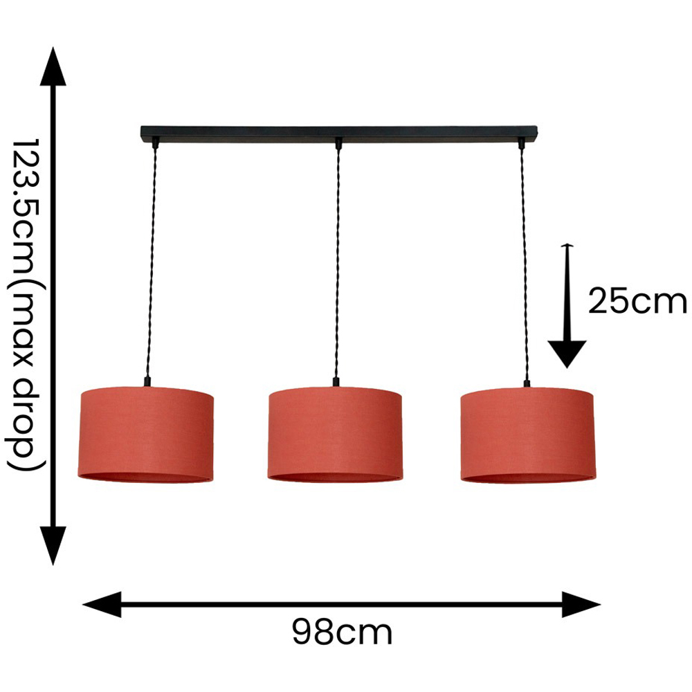 ValueLights Reni Rust Drum Shade 3 Drop Bar Matte Black Diner LED Ceiling Light Image 7