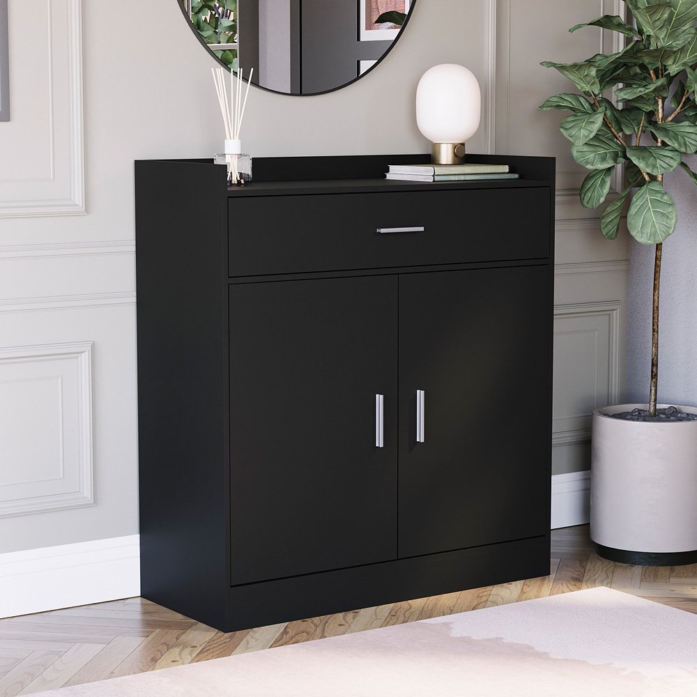 VIDA DESIGNS Dalby 2 Door Single Drawer Black Shoe Cabinet Image 4