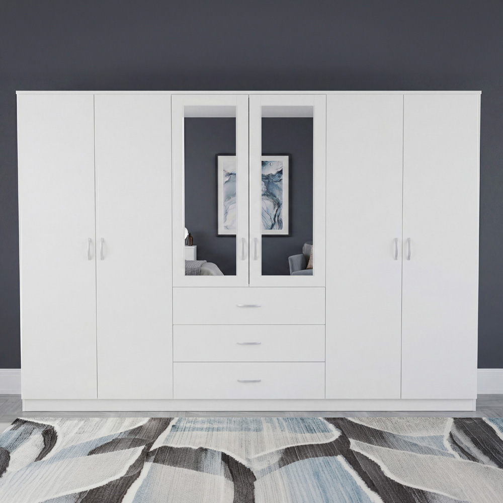 VIDA DESIGNS Riano 6 Door 3 Drawer White Mirrored Wardrobe Image 3