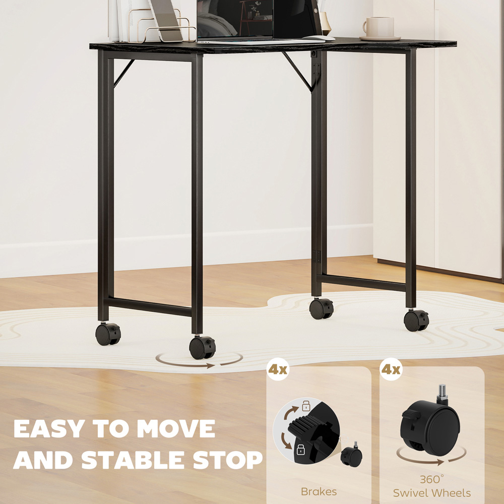 Portland Foldable Small Writing Desk with Wheels Black Image 8