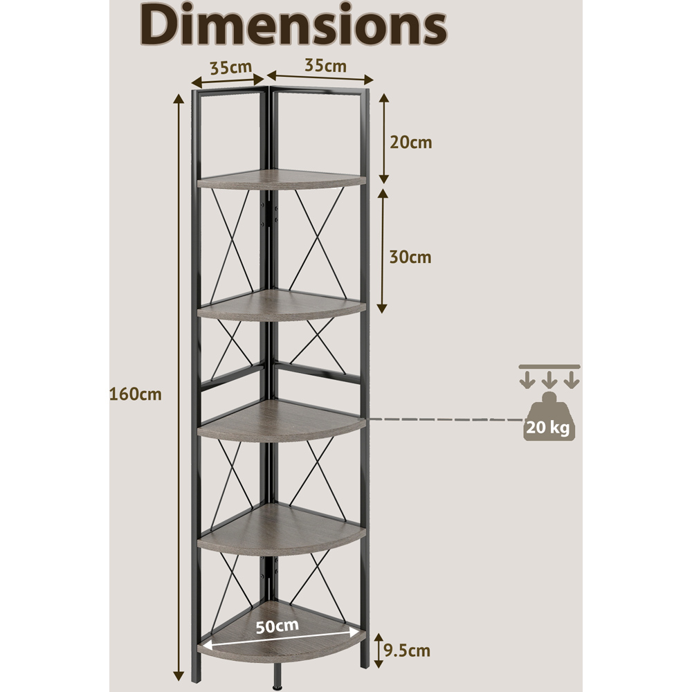 Costway 5 Tier Oak Metal Corner Bookshelf Image 9