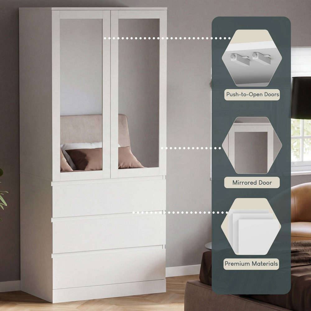 VIDA DESIGNS Denver 2 Door 3 Drawer White Mirrored Wardrobe Image 5