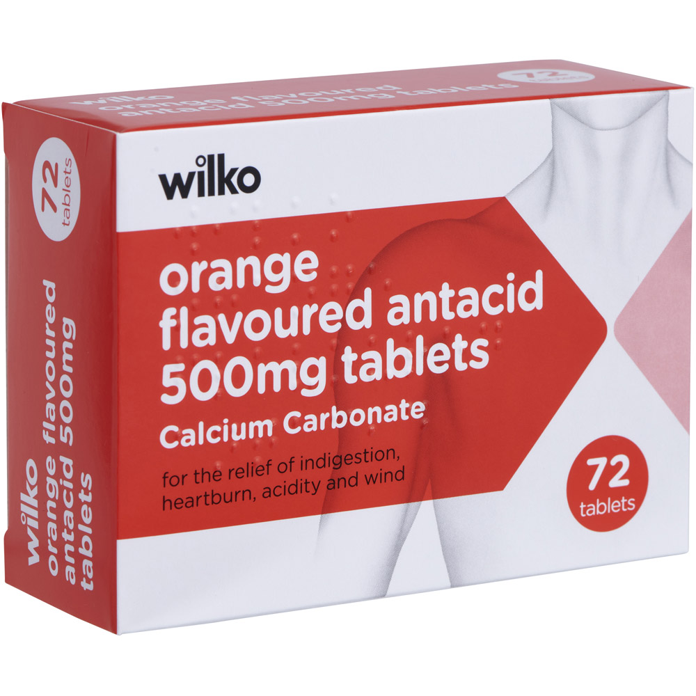 Wilko Orange Flavoured Antacid Tablets 500mg 72 Pack Image 1