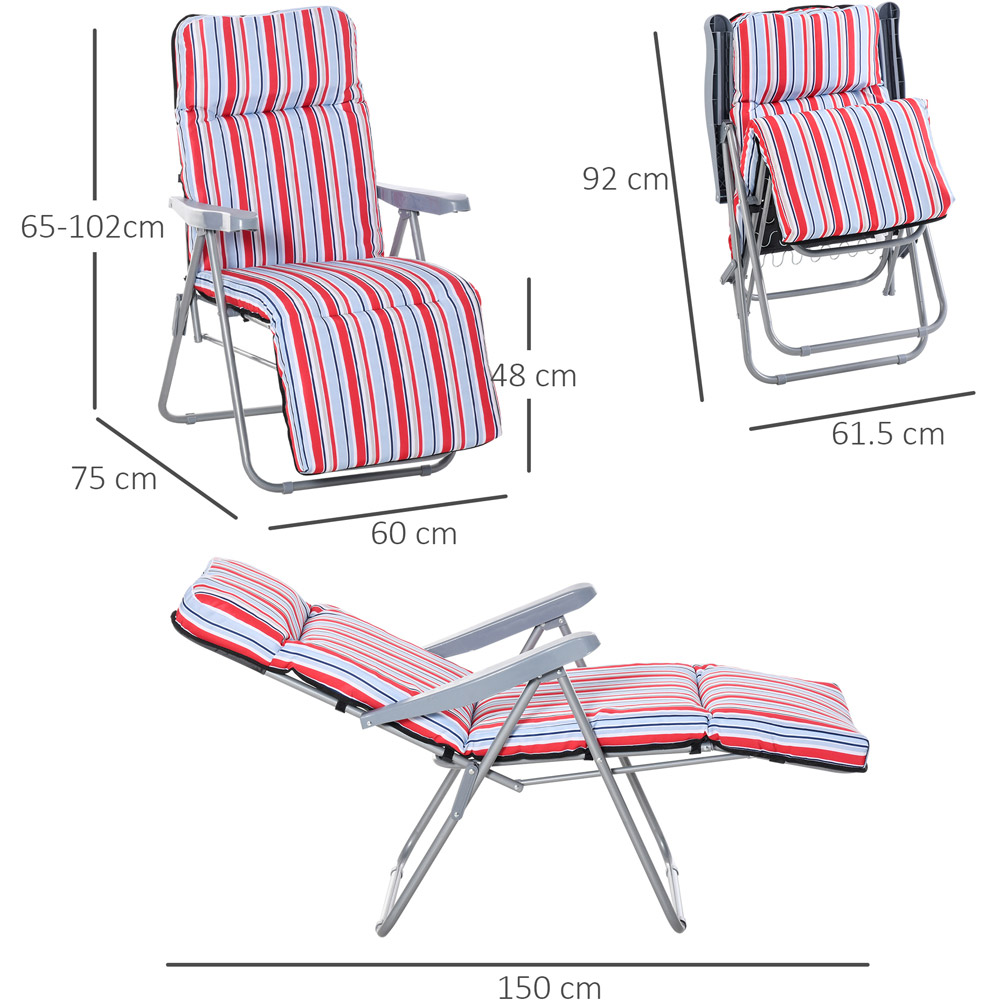 Outsunny Set of 2 Red and White Adjustable Sun Lounger Image 7