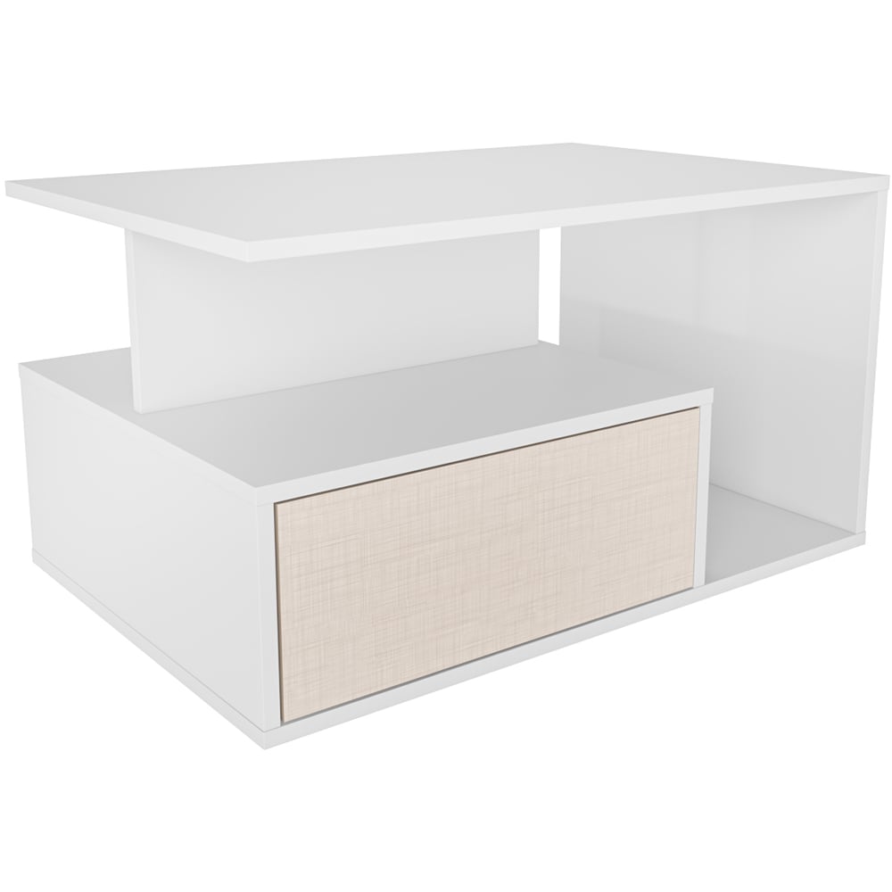 Decorotika Mana White and Beige Coffee Table with Shelf and Cabinet Image 6