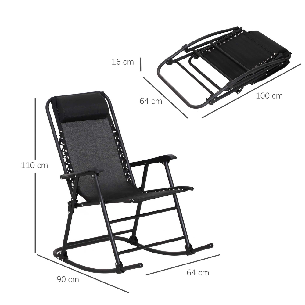 Outsunny Black Zero Gravity Folding Rocking Chair Image 6