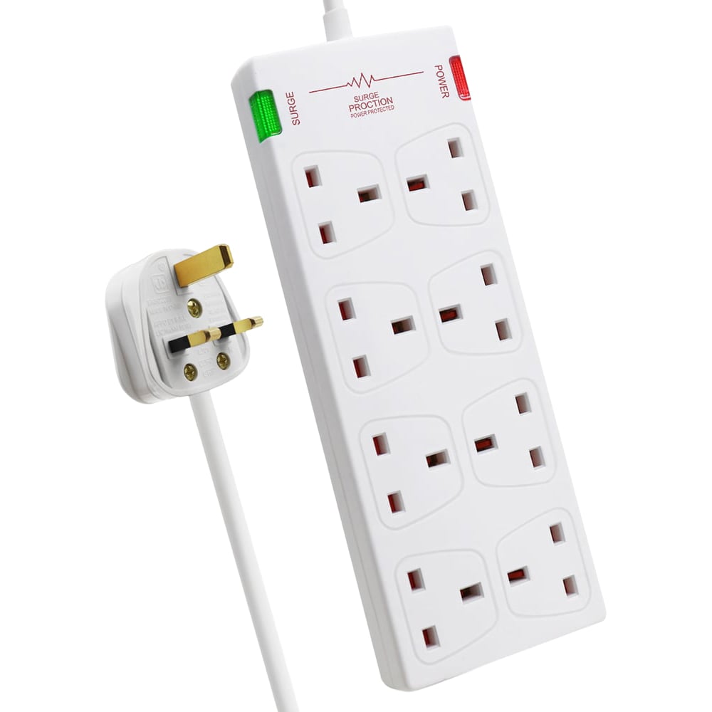 ExtraStar White 13A 5m 8 Socket Surge Protected Extension Lead Image 1