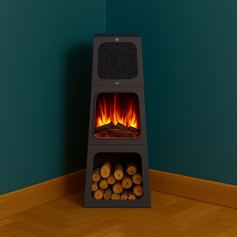 Neo Black Tall Free Standing Modern Triangle Pyramid Electric Fireplace 120cm Image 2