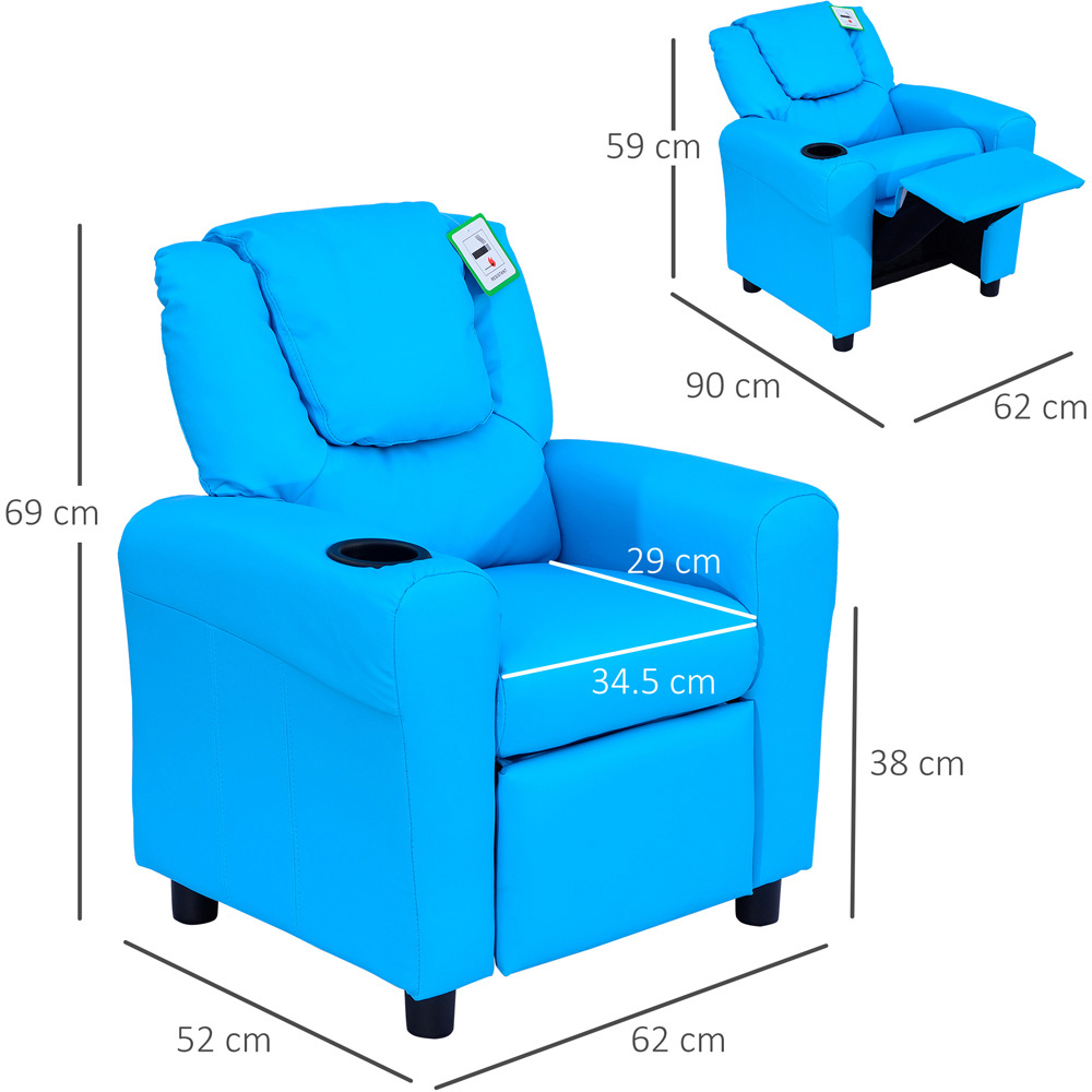 HOMCOM Kids Single Seat Blue Sofa with Cup Holder Image 7