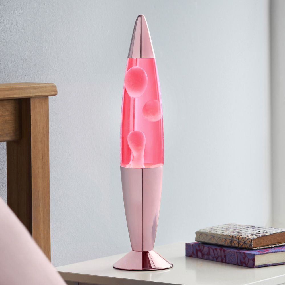 Global Gizmos Pink Wax Rose Gold Chrome Effect Lava Lamp 16 inch Image 3