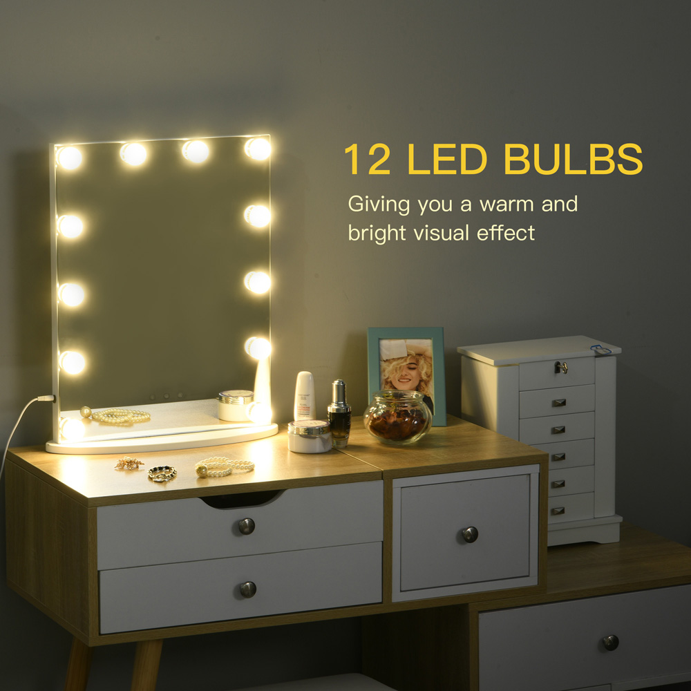 Portland Hollywood White Frameless Vanity Mirror with 12 LED Image 4