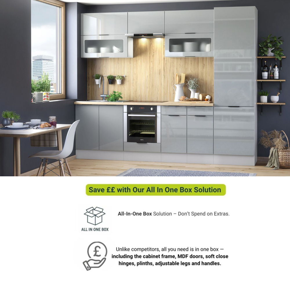 Impact Furniture Star Light Grey Gloss Star Kitchen Cabinet Set of 8 Image 2