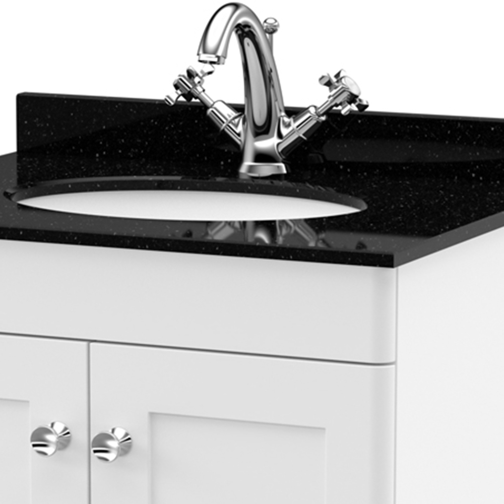 nuie Classique 2 Door Satin White Floor Standing Unit and 1 Tap Hole Marble Top Oval Basin 600mm Image 2