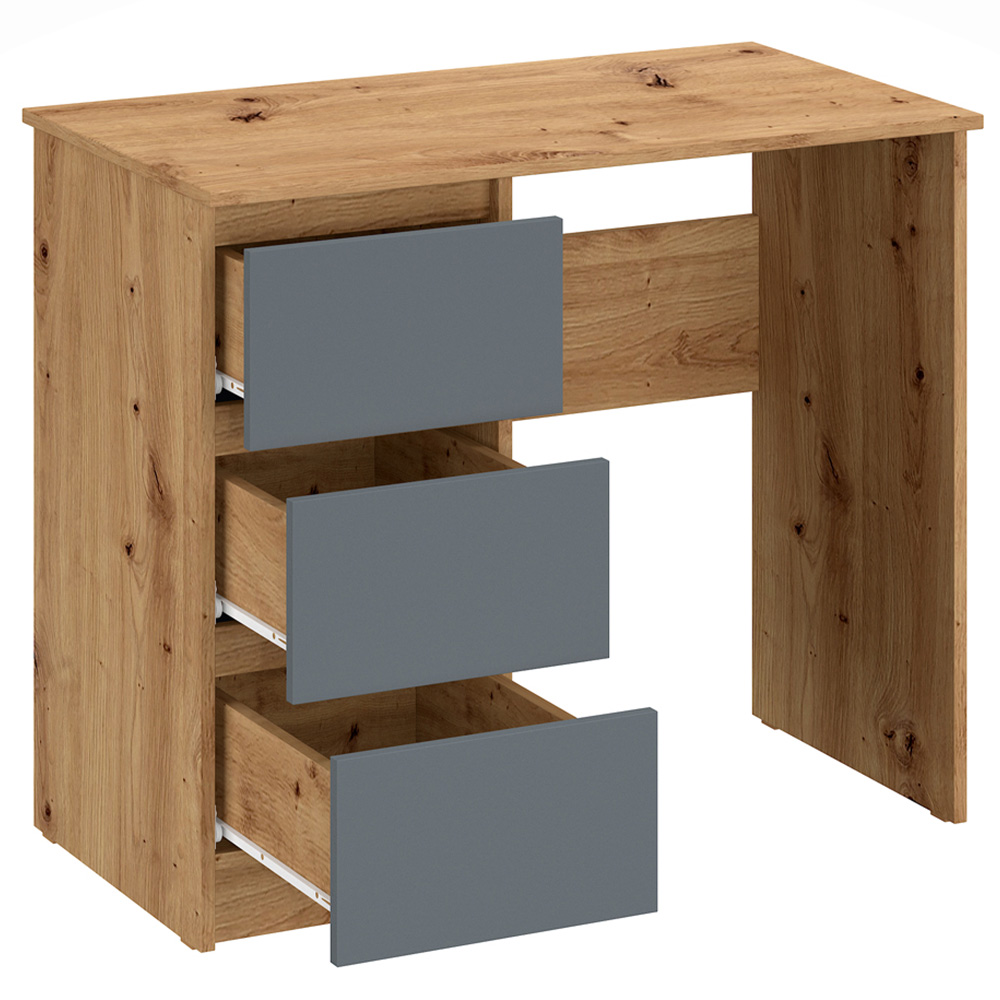 Shefa Cina 3 Drawer Compact Computer Desk Graphite and Artisan Oak Image 3