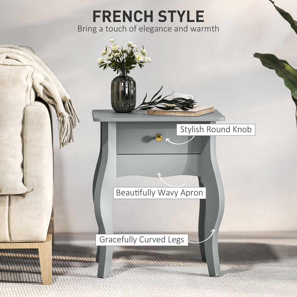 HOMCOM Single Drawer Grey French Style Small Side Table Image 8