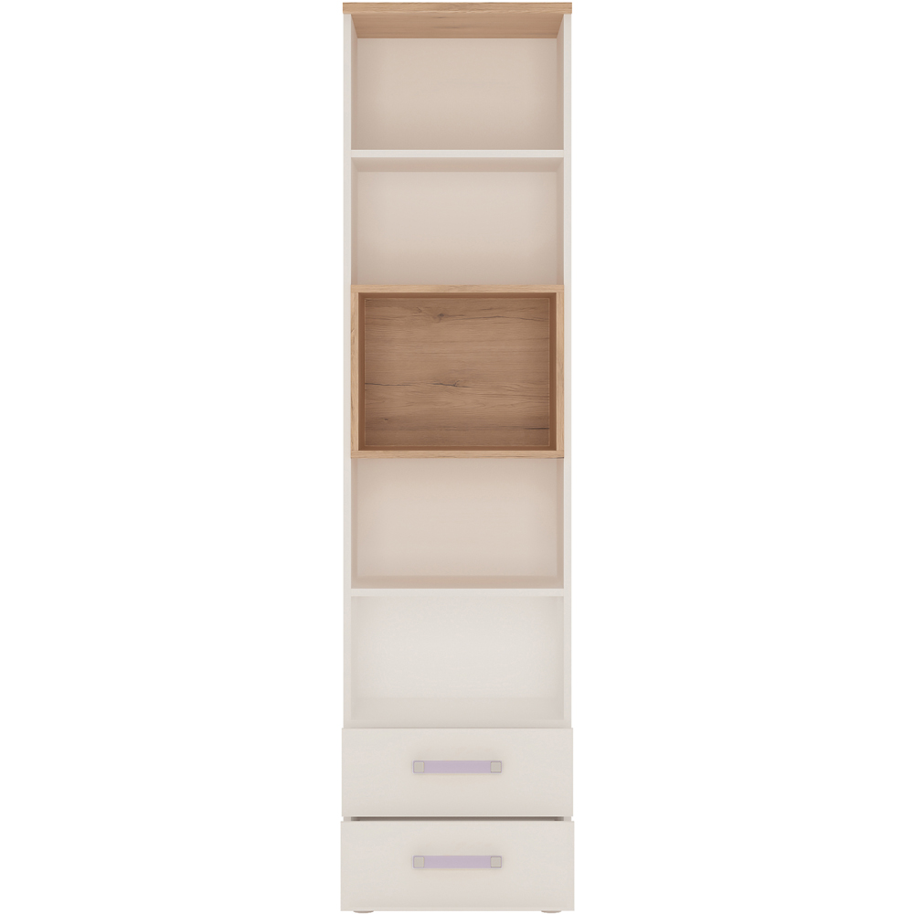 Florence 4KIDS 2 Drawer 5 Shelf Oak and White Tall Bookcase with Lilac Handle Image 3