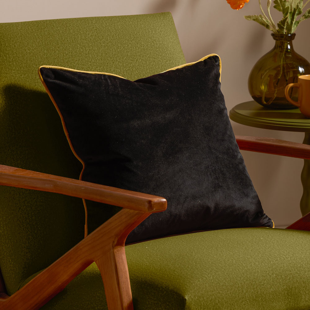 Furn Meridian Black and Gold Velvet Cushion 45 x 45cm Image 2