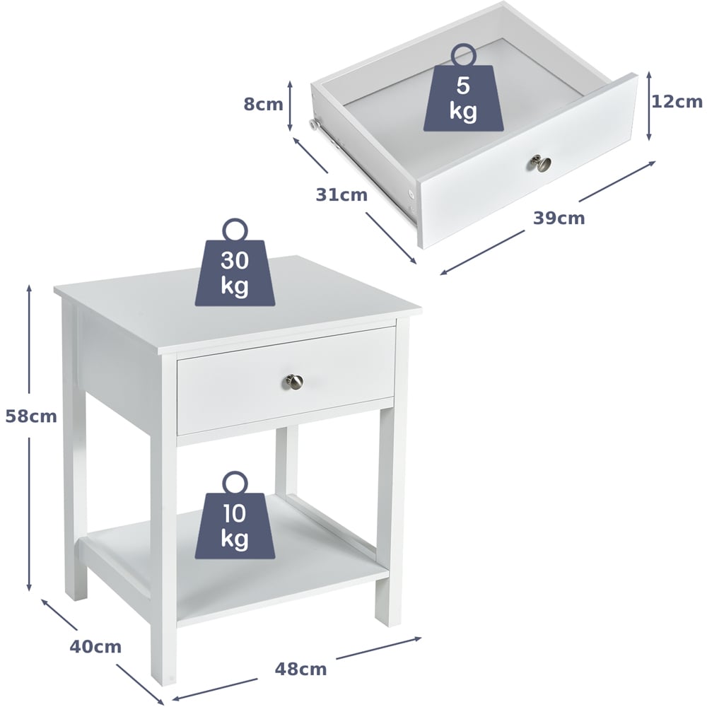 Costway Single Drawer White Wooden Nightstand Set Of 2 Image 9