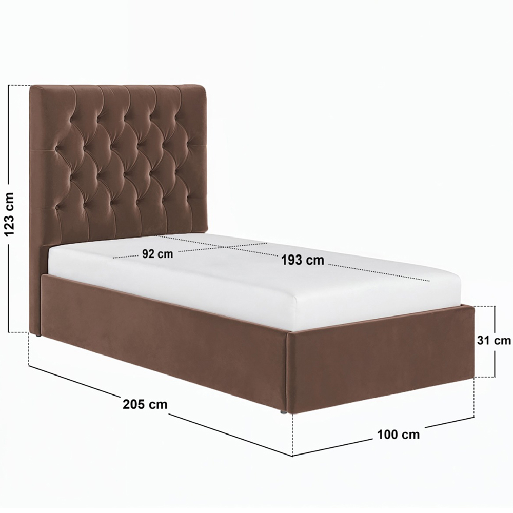 Flair Milan Single Brown Velvet Lift-Up Ottoman Bed Image 7