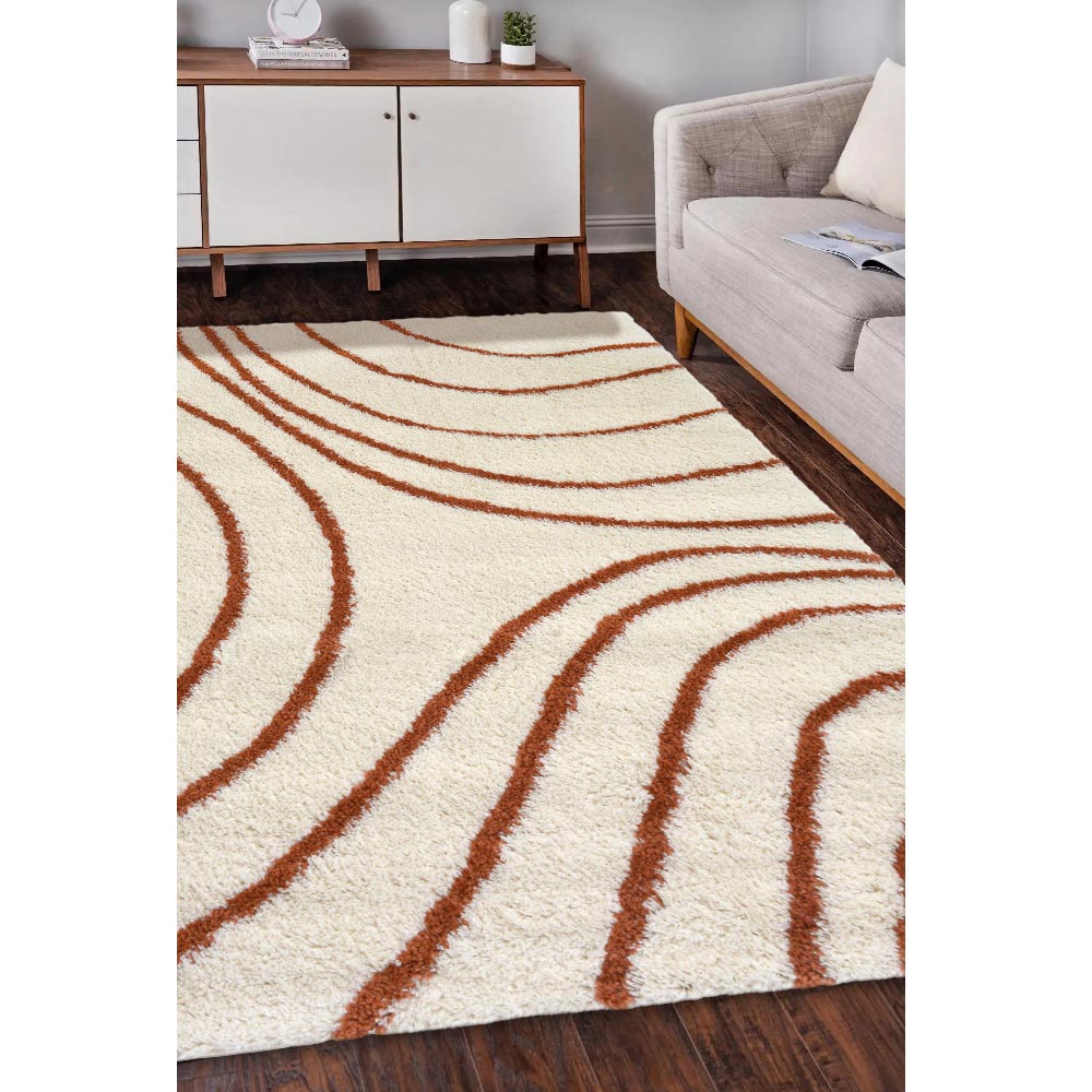 Homemaker Ivory and Terracotta Snug Isobar Shaggy Rug 120 x 170cm Image 4
