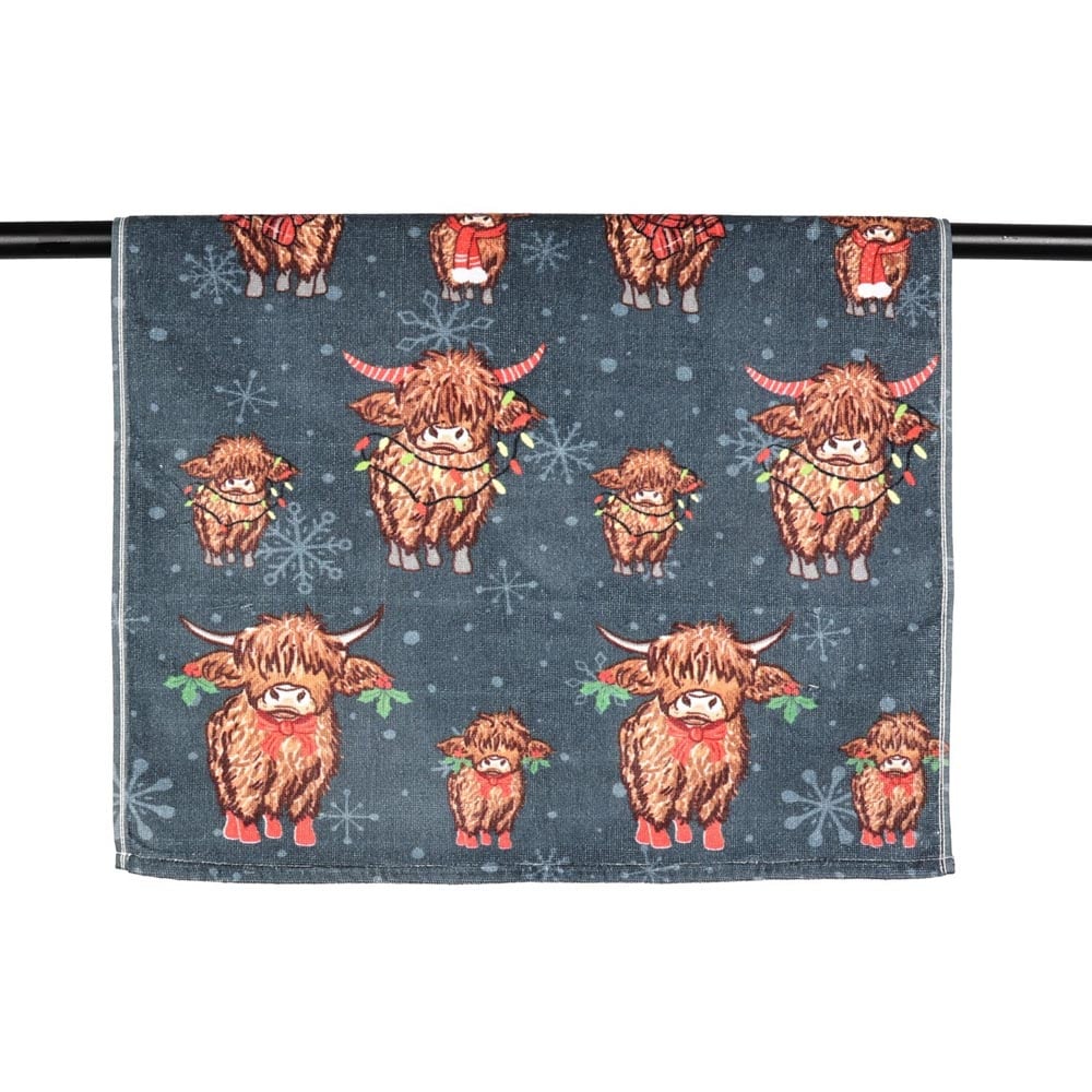 Christmas Highland Cow Hand TowelGrey Image