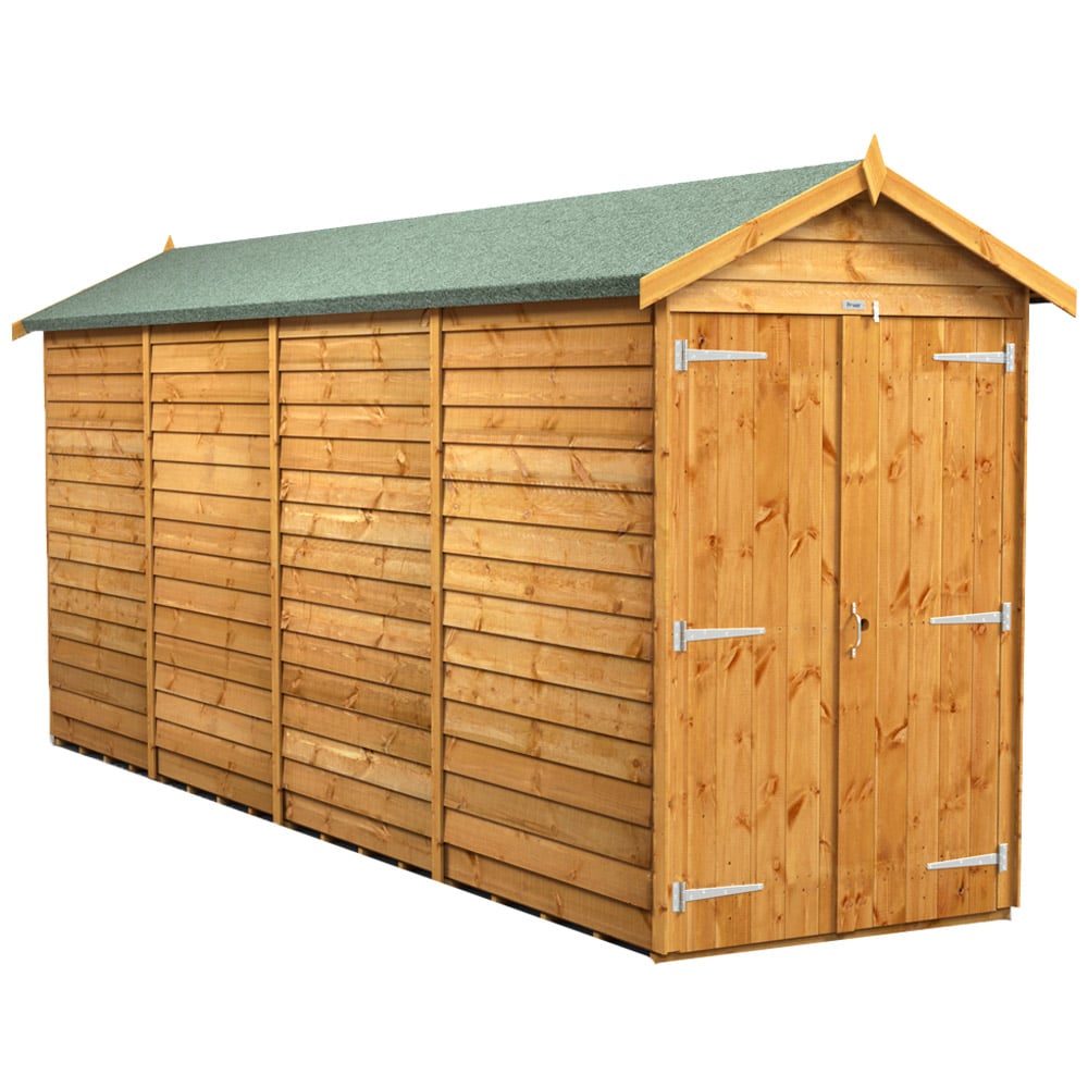 Power Sheds 16 x 4ft Double Door Overlap Apex Wooden Shed Image 1