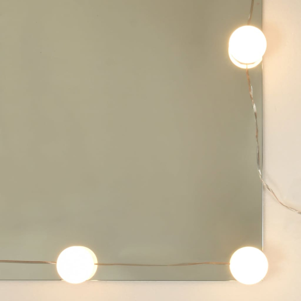 vidaXL White Wooden Dressing Table and Stool Set with LED Mirror Image 8