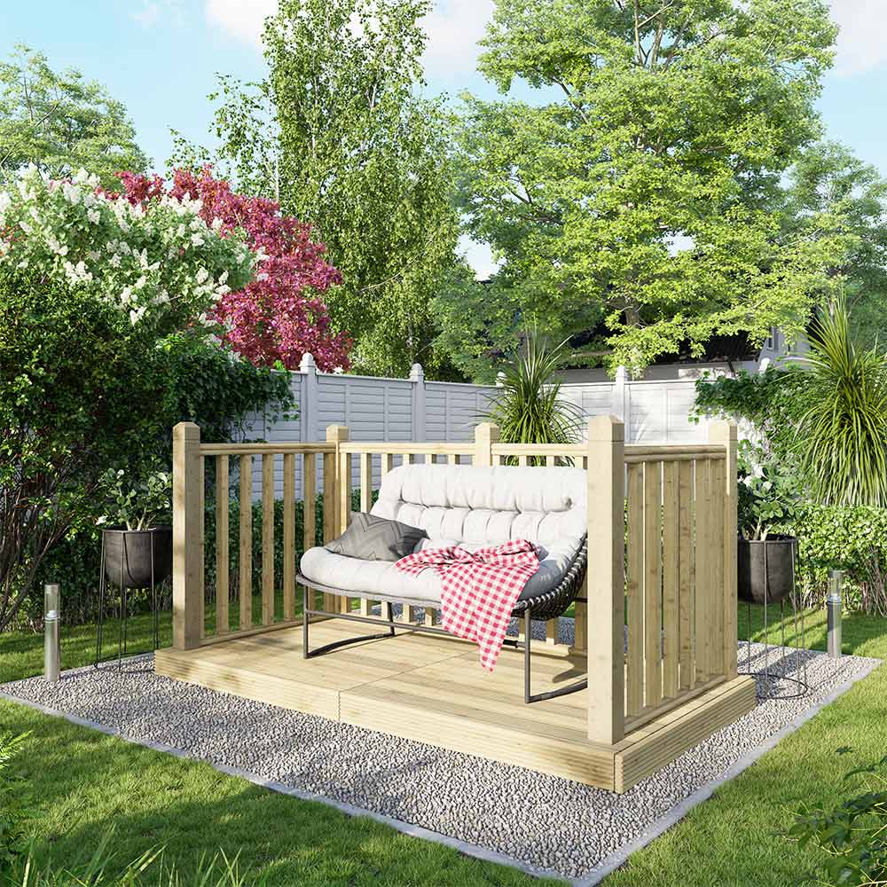 Power 4 x 8ft Timber Decking Kit With Handrails On 3 Sides Image 2