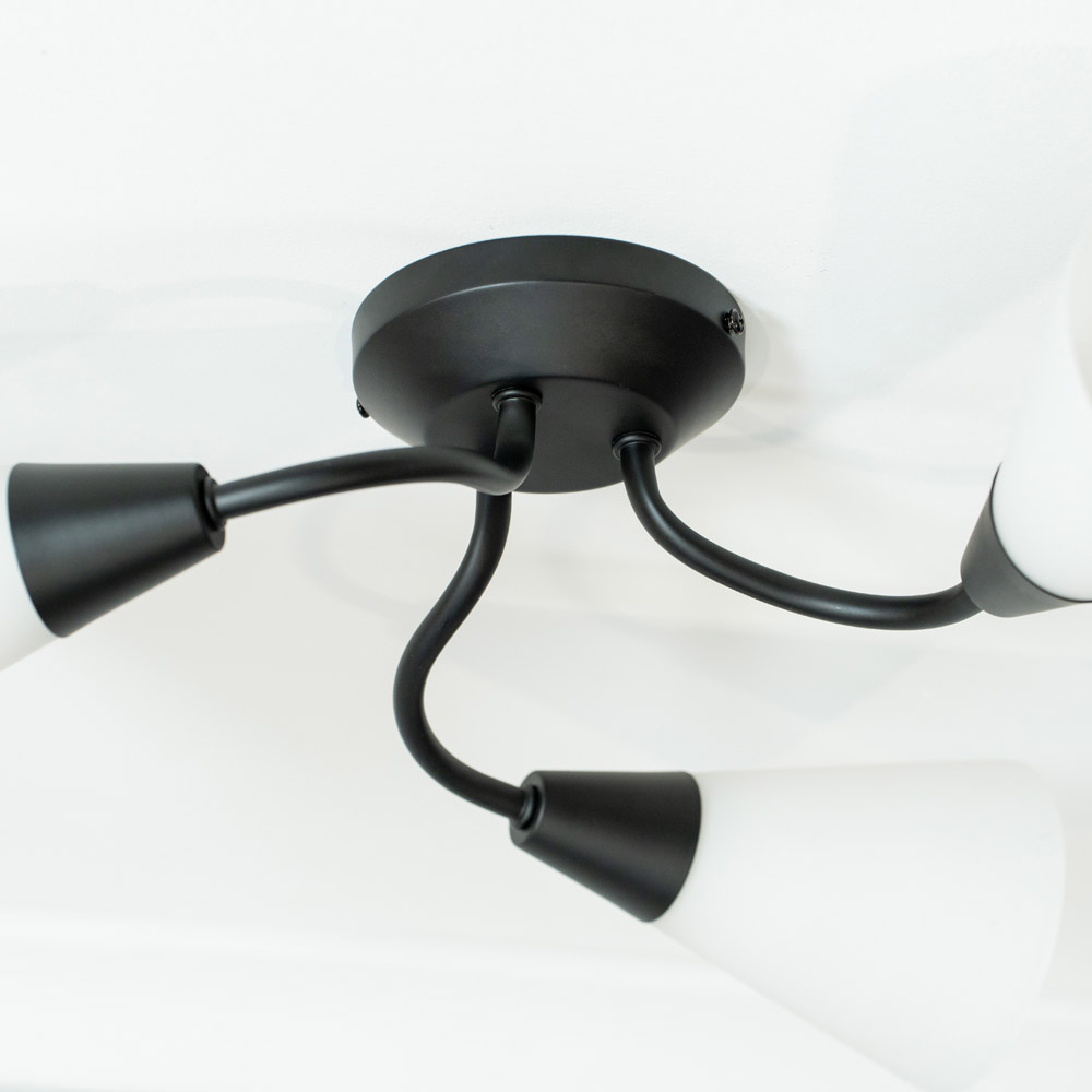 ValueLights Kristina 3 Way Frosted White Shade Black Metal Flush LED Ceiling Light Image 3